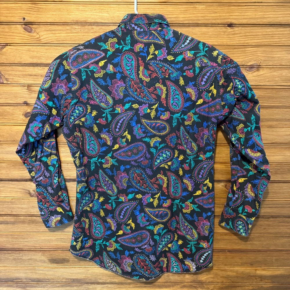 Vintage Wrangler Brushpop Mens Size 15.5 33 AOP 90s XLong Tails Single Stitch - Picture 2 of 9